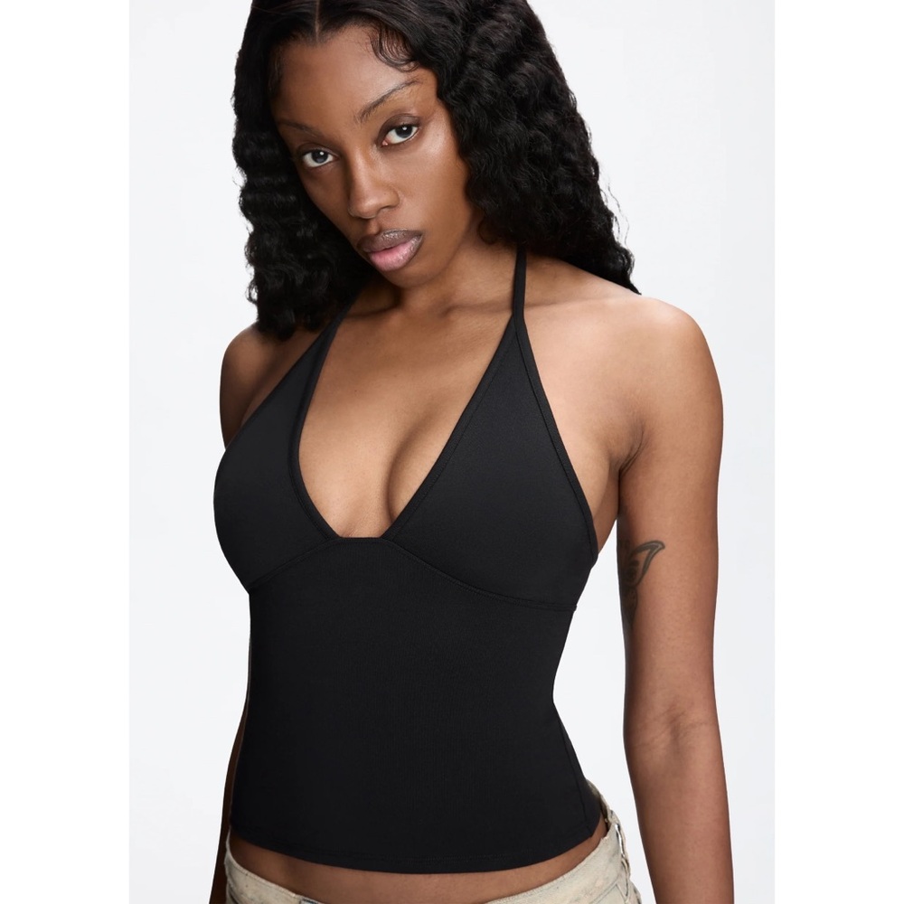 Tank Air Dip Halter Top in Black Basics Everyday Staple Simple Capsule Wardrobe - Picture 2 of 9